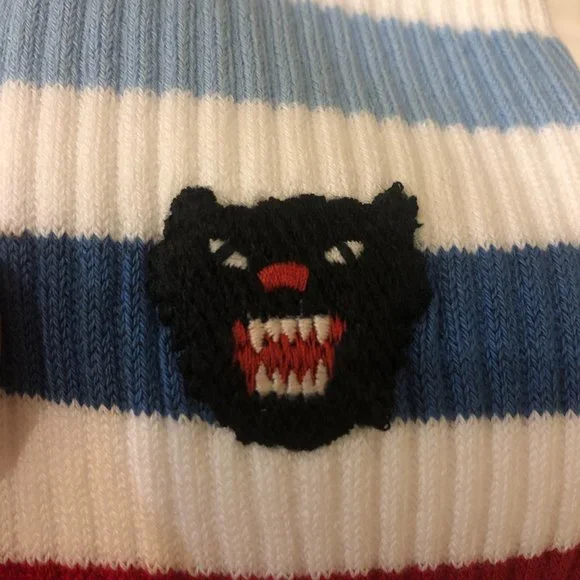 NEW Gucci Cotton Socks in White with Stripes and Panther Patch
